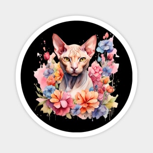 A sphynx cat decorated with beautiful watercolor flowers Magnet